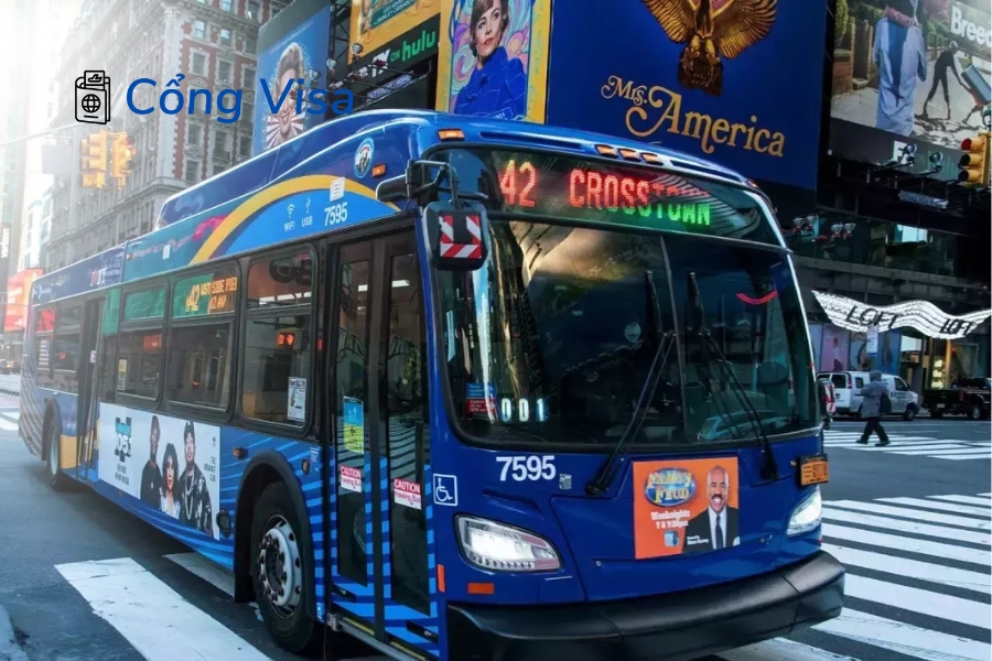 Xe bus ở Mỹ phổ biến, tiện lợi, giá rẻ, có WiFi, điều hòa và hỗ trợ người khuyết tật